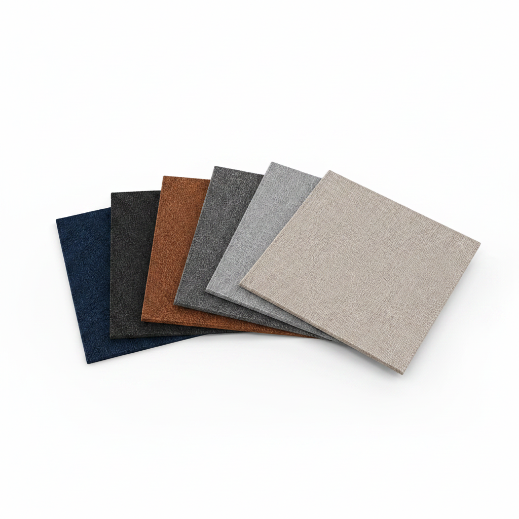 Package of 6 peel and stick carpet tiles on a white background.