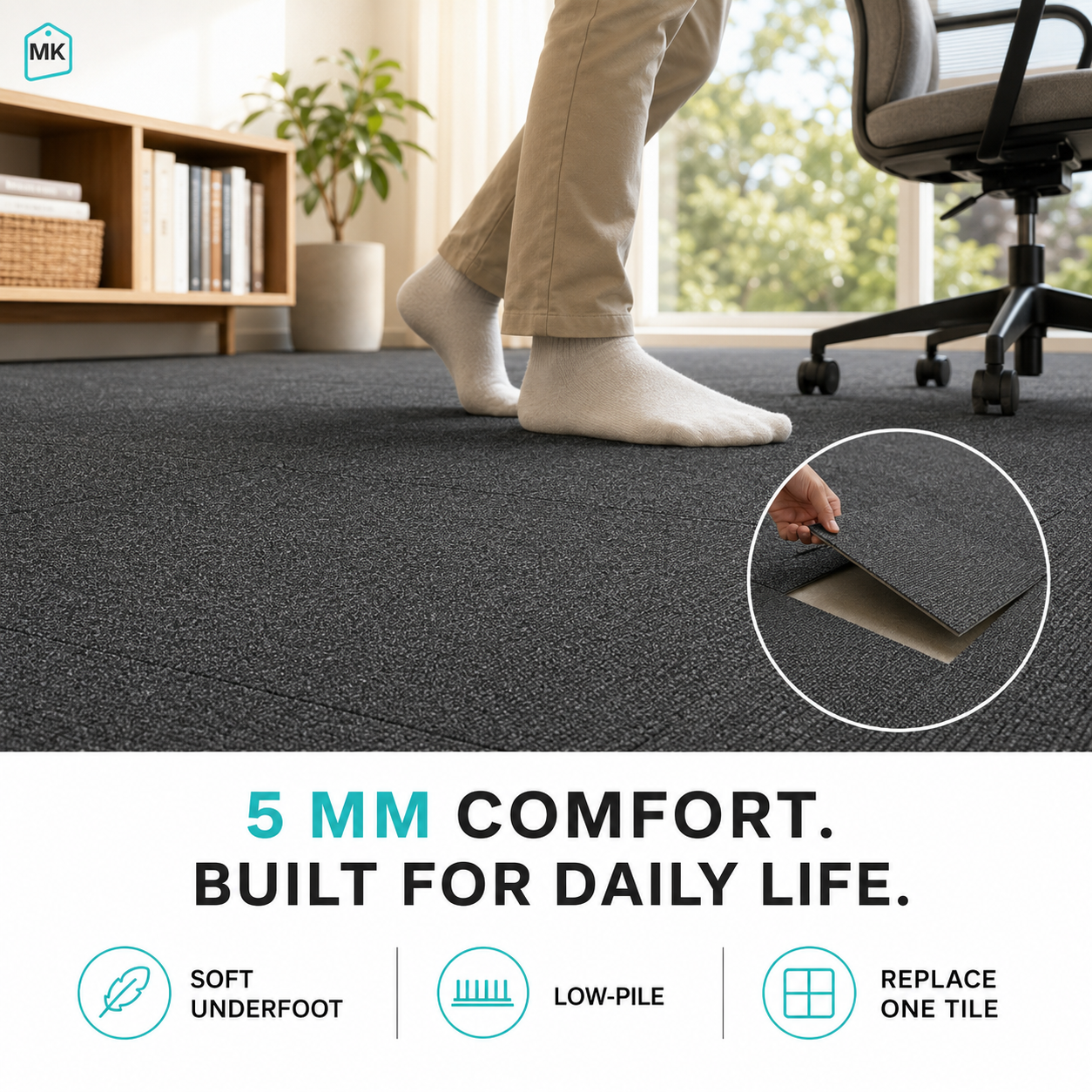 5mm soft carpet tile for comfortable flooring