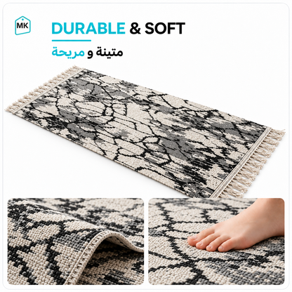 Black & White reversible rug close-up showing soft durable woven texture