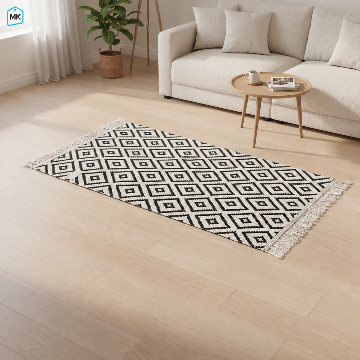 Brown & White reversible rug 90 × 60 cm in modern living room