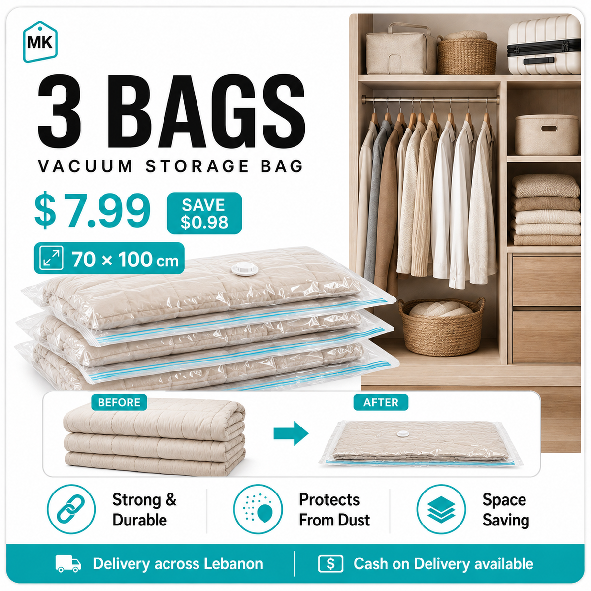 Vacuum storage bags packed for travel