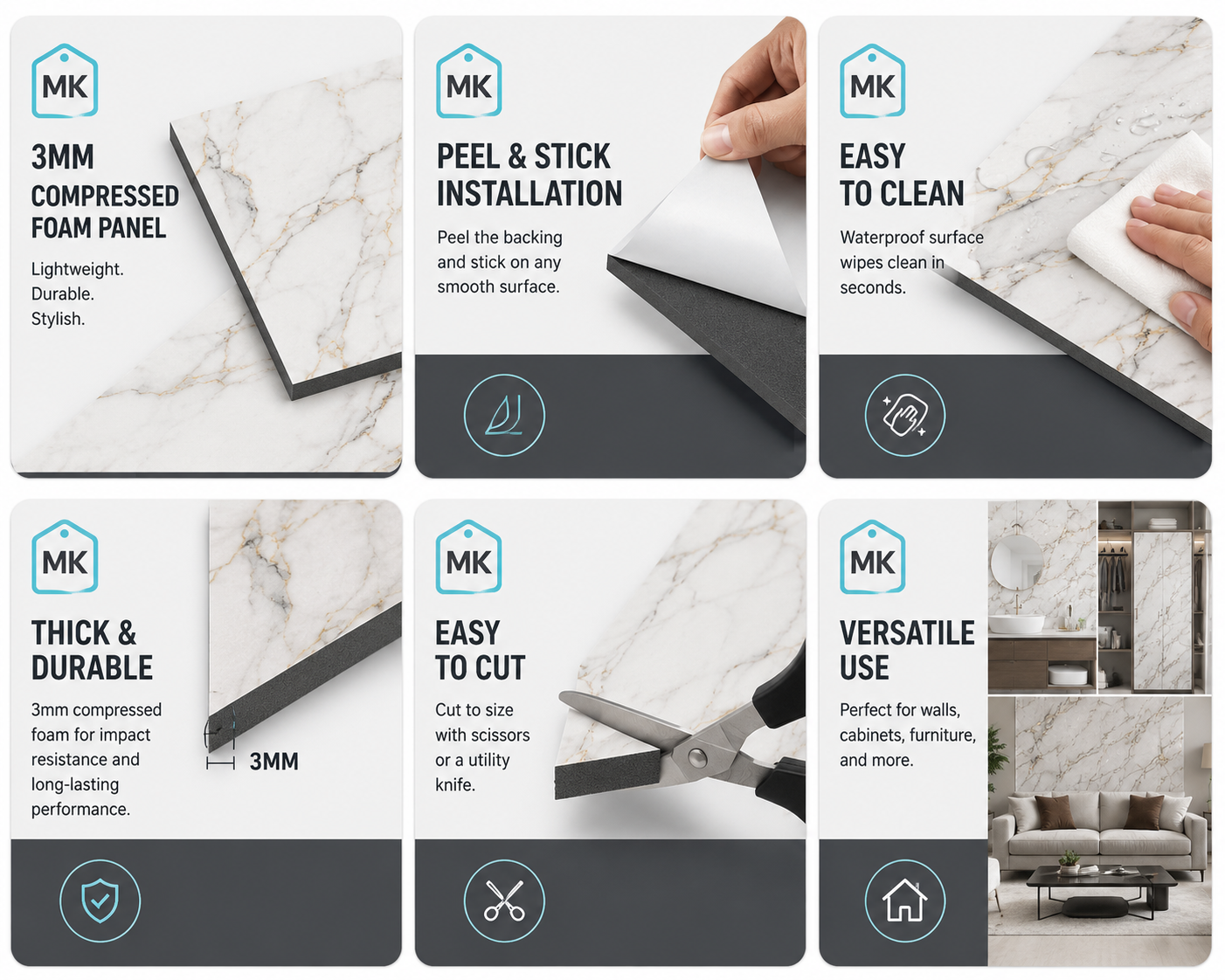 3D Wall Panels – 8 لوحات جدار ثلاثية الأبعاد لاصقة