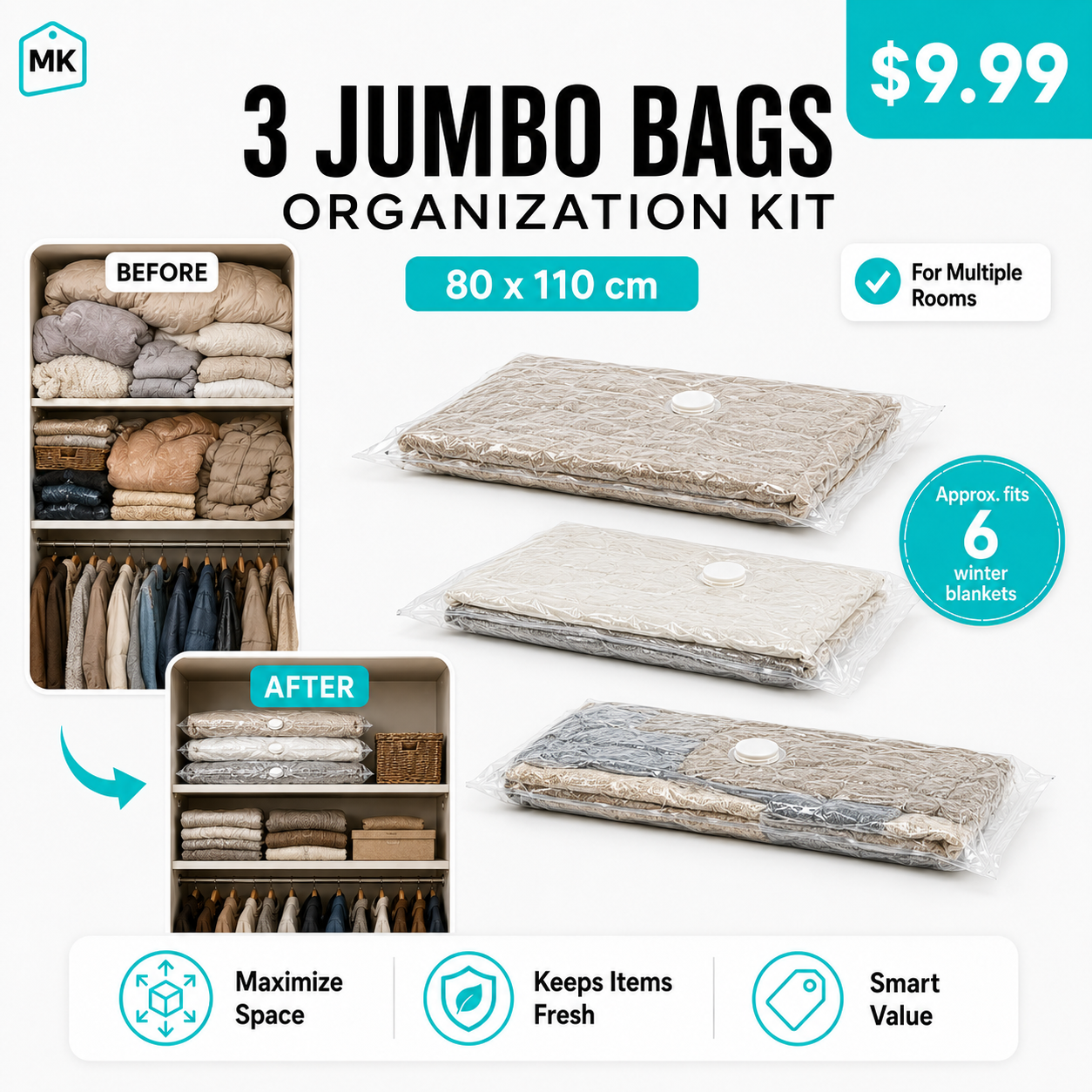 Vacuum Storage Bags – 80x110cm أكياس فاكيوم لتوفير المساحة