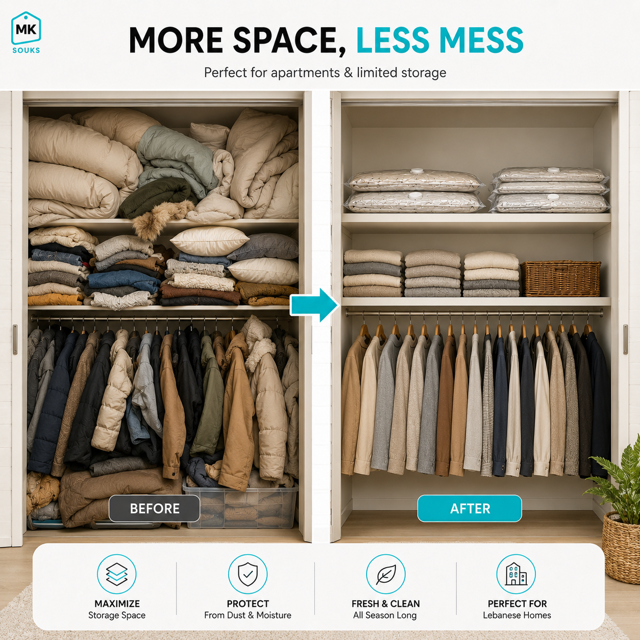 Vacuum Storage Bags – 80x110cm أكياس فاكيوم لتوفير المساحة