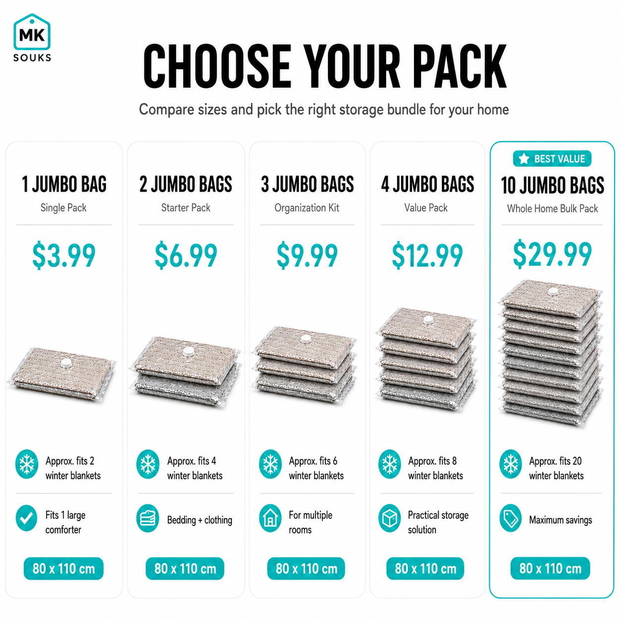 Vacuum Storage Bags – 80x110cm أكياس فاكيوم لتوفير المساحة