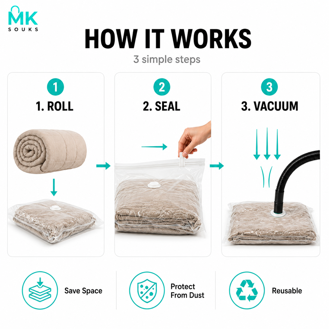 Vacuum Storage Bags – 80x110cm أكياس فاكيوم لتوفير المساحة