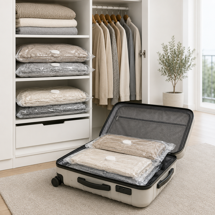 Vacuum storage bags for clothes and blankets - space saving compression bags