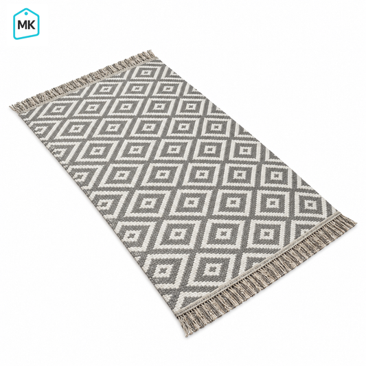 Grey & White geometric rug gallery card 1, official MK Souks logo restored without changing rug design
