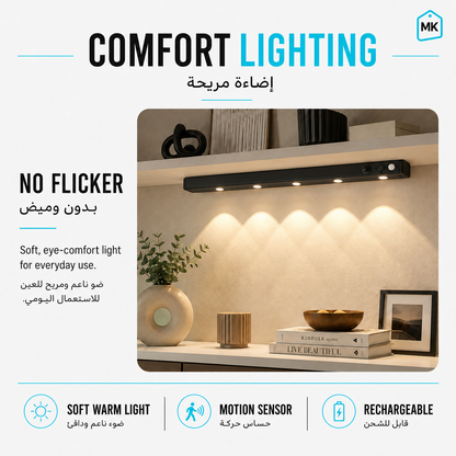 Rechargeable Motion Sensor Cabinet Light – 40/50/80 cm | 3 Light Colors