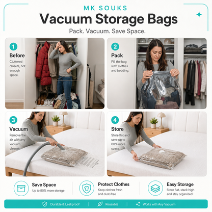 how to use instruction guide of vacuum bags woman showing steps 
