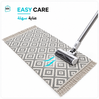 Grey & White reversible rug 90 × 60 cm showing easy-care surface